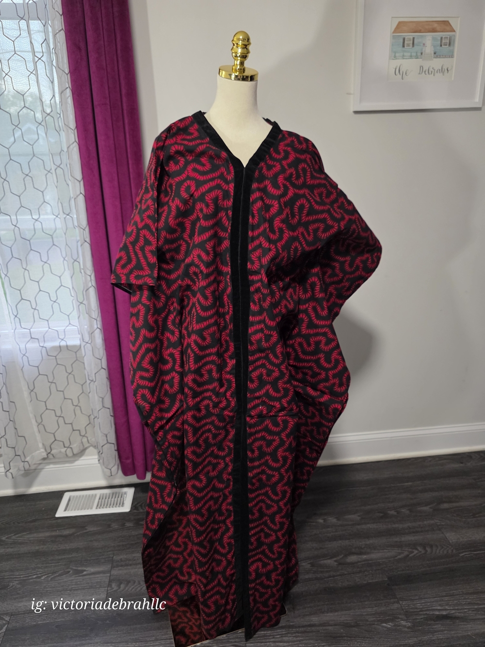 Black & Red Patterned Women's Floor Length Dress